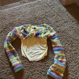Set Colorful Striped Sweater Shrug (XXS) with matching long sleeve top (XS)